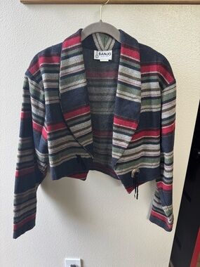 Vintage Banjo Cropped Western Style Striped Cardigan Jacket Size Medium